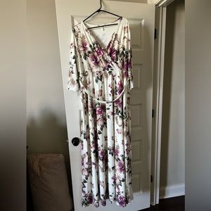 Pinkblush white floral maternity/nursing wrap maxi dress, EUC. Worn once